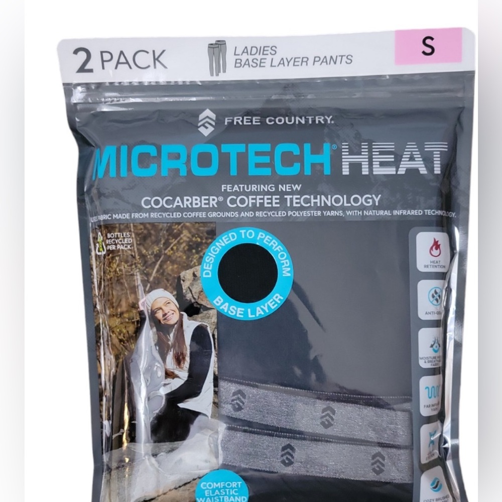 Free Country Microtech Heat Base Layer Pants - Black 2-Pack